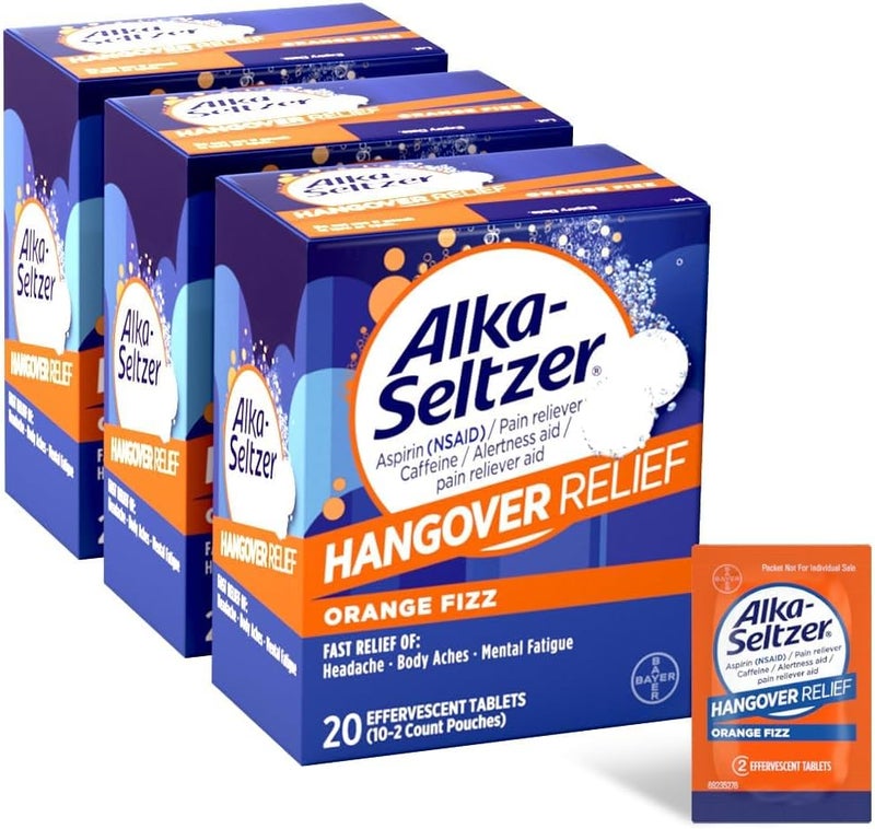 Alka-Seltzer Hangover Relief Tablets, Fast Relief Starts In About 15 Minutes for Headaches, Body Aches & Mental Fatigue, Bachelorette Party & Bachelor Party Packs 60 Count (3 Boxes, 20 Tablets Each) - Image 4