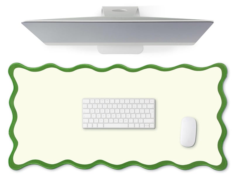 Hahafelt Scalloped Desk Mat Large Desk Pad Cute Coquette Table Mat Back to School Preppy Table Make up Pad Nonslip Graduation Gift with Stitching Waterproof GamingGreen315 x 158 Inches - Image 2