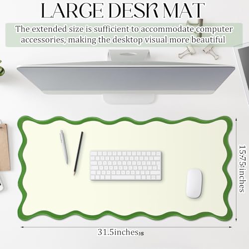 Hahafelt Scalloped Desk Mat Large Desk Pad Cute Coquette Table Mat Back to School Preppy Table Make up Pad Nonslip Graduation Gift with Stitching Waterproof GamingGreen315 x 158 Inches - Image 3
