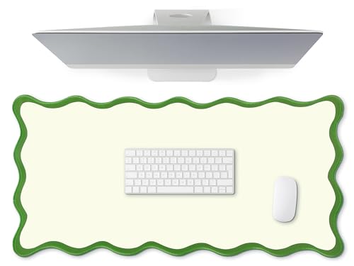 Hahafelt Scalloped Desk Mat Large Desk Pad Cute Coquette Table Mat Back to School Preppy Table Make up Pad Nonslip Graduation Gift with Stitching Waterproof GamingGreen315 x 158 Inches - Image 1