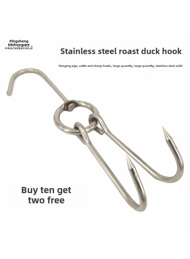 Roast Duck Hook Roast Duck Hook Roast Goose Double Hook Duck Hook Commercial Special Hook Roast Meat Ring Large Circle Stainless Steel Shelf-Color:4cm Thick Length 20cm S Hook 1 Piece Buy Ten Get Two Free - Image 2