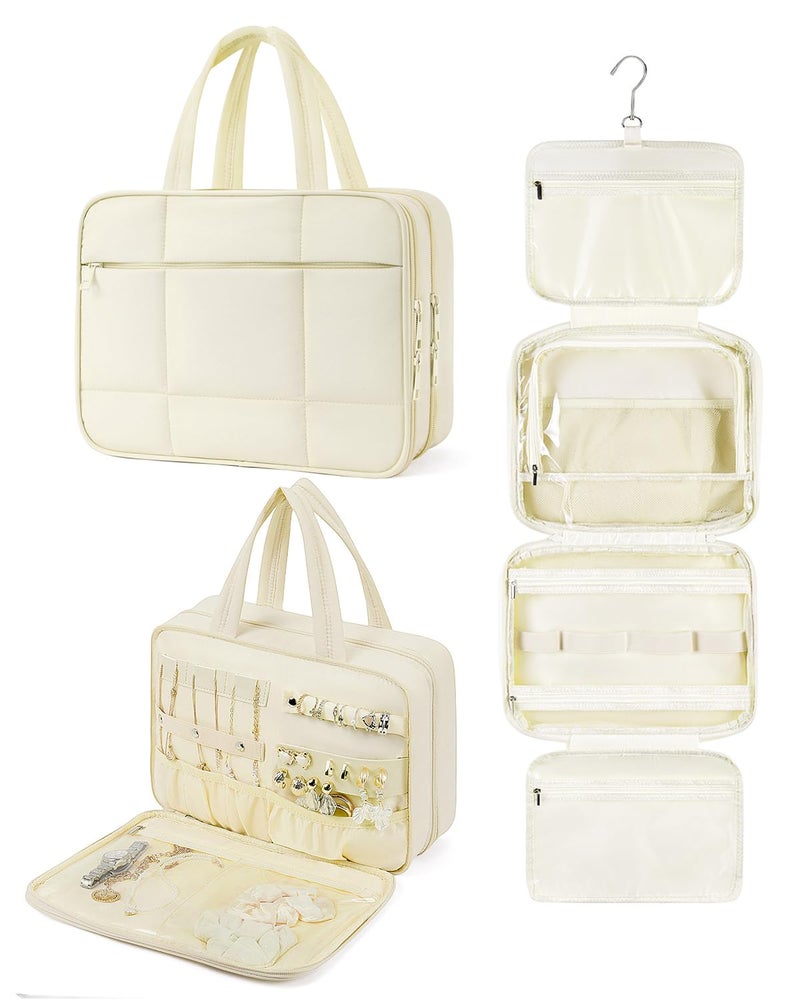 Telena Travel Toiletry Bag with Jewelry Organizer for Women Puffy Hanging Makeup Bag Lightweight Cosmetic Bag Organizer for Travel Essentials - Image 2