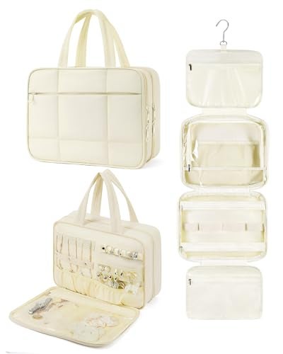 Telena Travel Toiletry Bag with Jewelry Organizer for Women Puffy Hanging Makeup Bag Lightweight Cosmetic Bag Organizer for Travel Essentials - Image 1