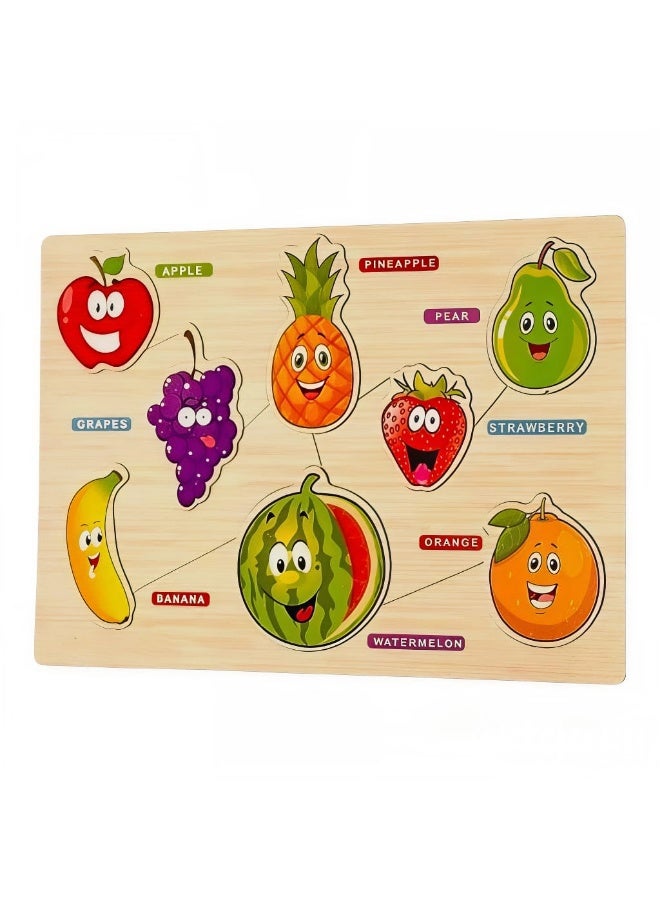 Educational Wooden Puzzle for Kids – Colorful Fruits with Names | Multicolor Learning Toy - Image 1