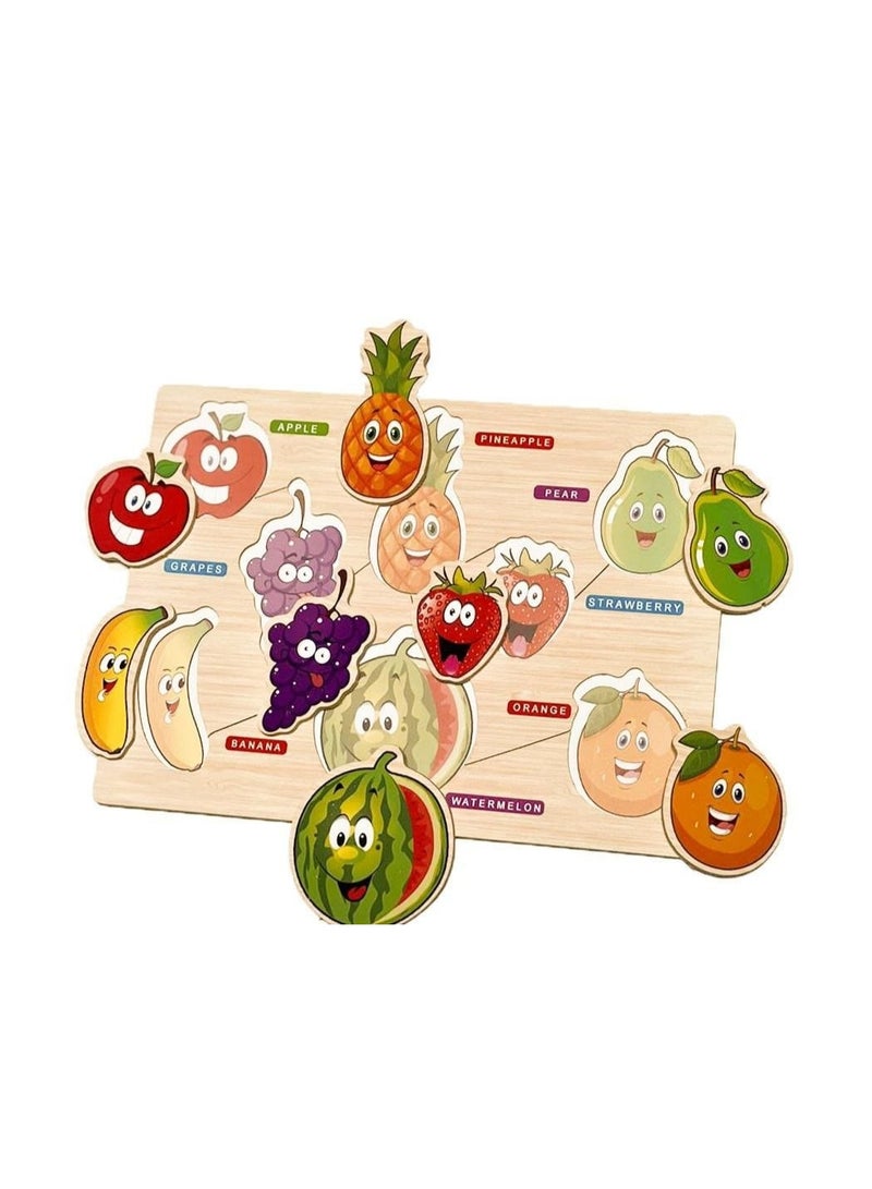 Educational Wooden Puzzle for Kids – Colorful Fruits with Names | Multicolor Learning Toy - Image 2