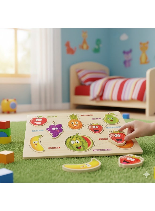 Educational Wooden Puzzle for Kids – Colorful Fruits with Names | Multicolor Learning Toy - Image 3