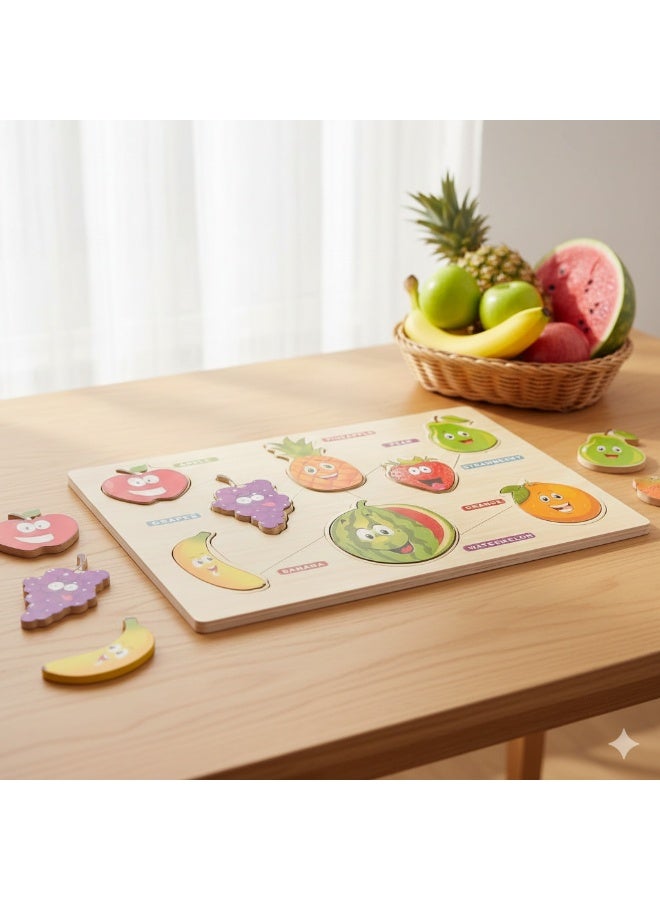 Educational Wooden Puzzle for Kids – Colorful Fruits with Names | Multicolor Learning Toy - Image 4