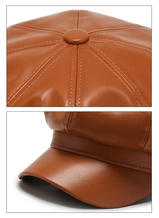 Generic - Womens Vintage PU Leather Newsboy Cap Outdoor Beret Painter Flat Hat - Image 1