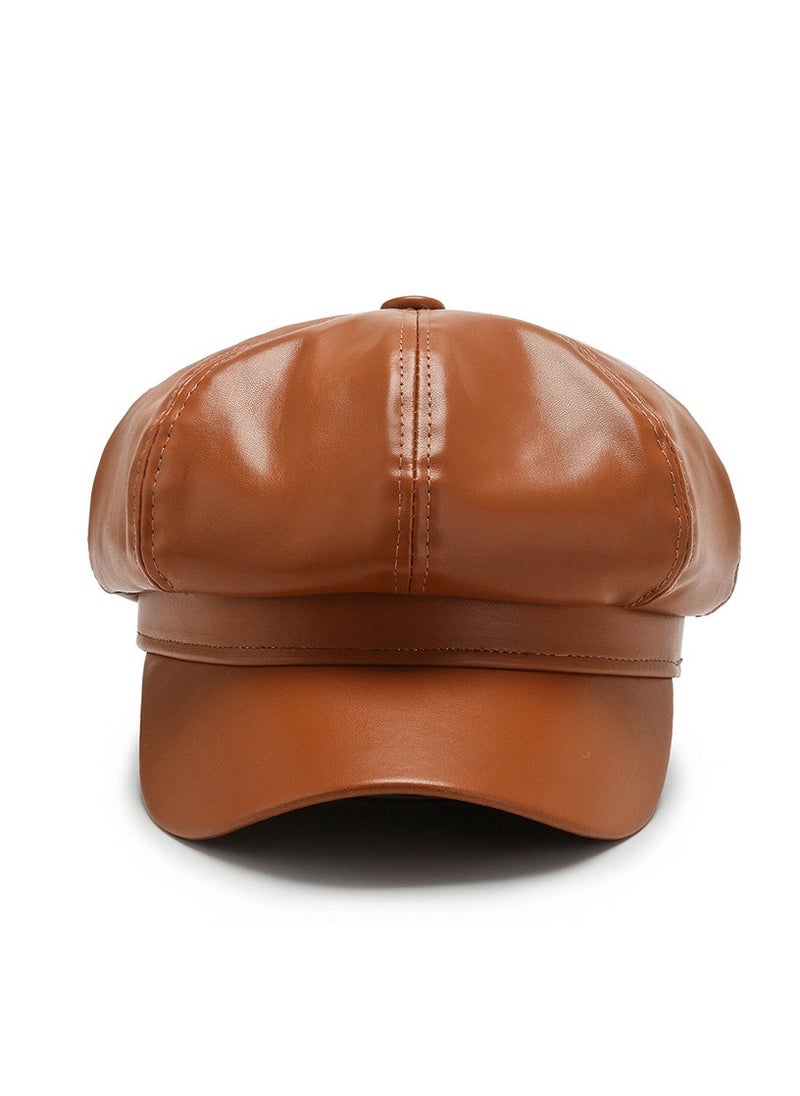 Generic - Womens Vintage PU Leather Newsboy Cap Outdoor Beret Painter Flat Hat - Image 1