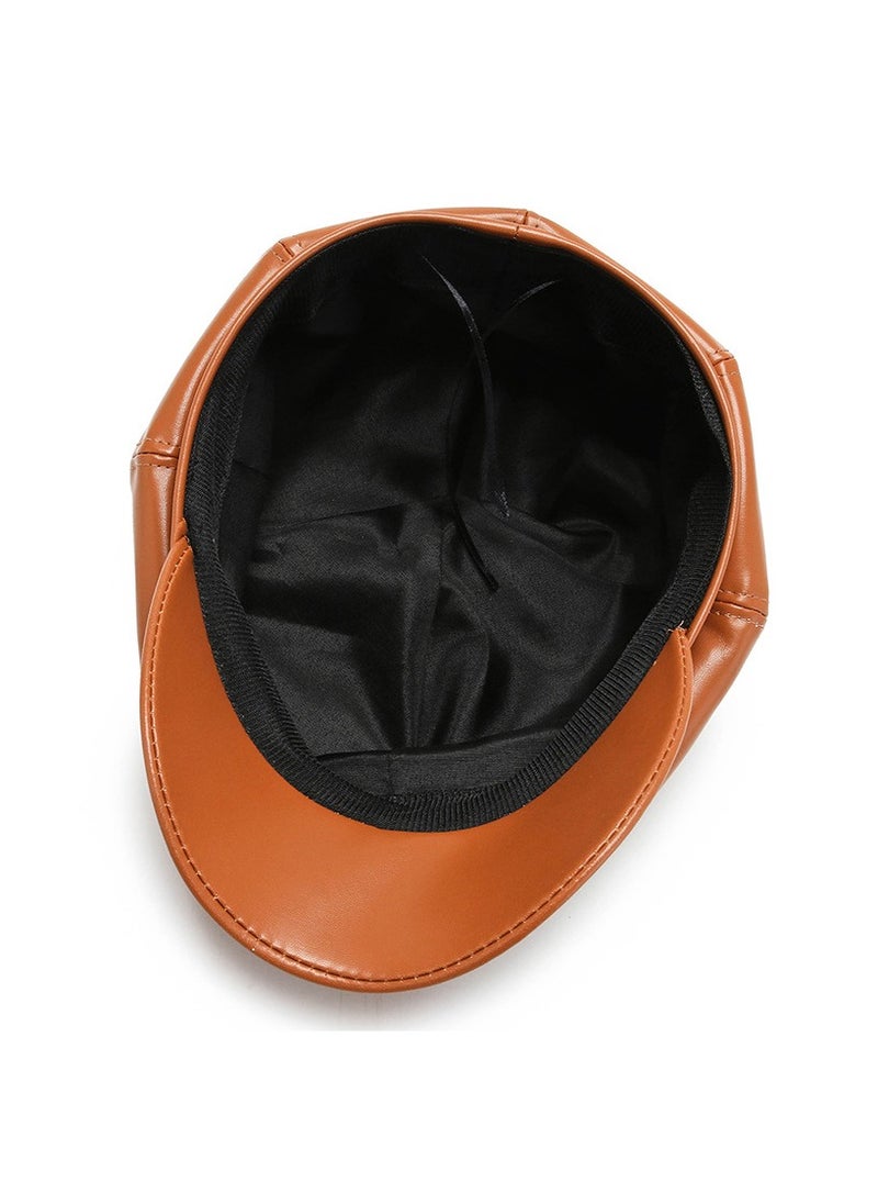 Generic - Womens Vintage PU Leather Newsboy Cap Outdoor Beret Painter Flat Hat - Image 1