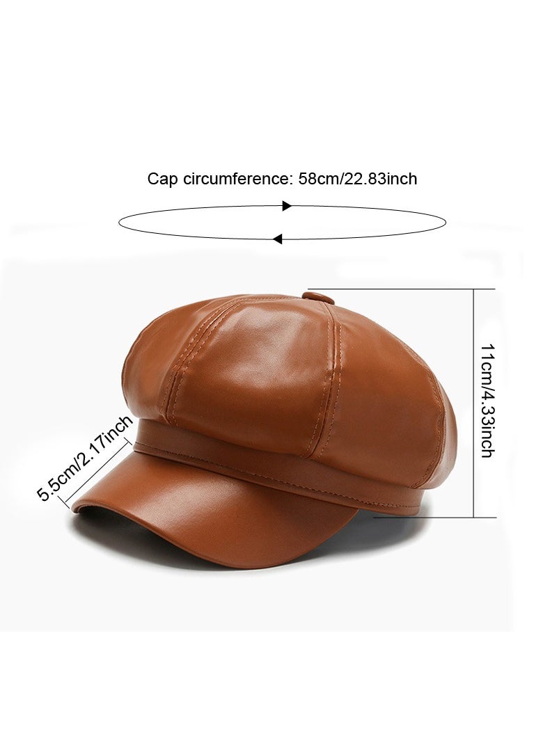 Generic - Womens Vintage PU Leather Newsboy Cap Outdoor Beret Painter Flat Hat - Image 1