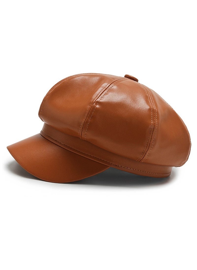 Generic - Womens Vintage PU Leather Newsboy Cap Outdoor Beret Painter Flat Hat - Image 1