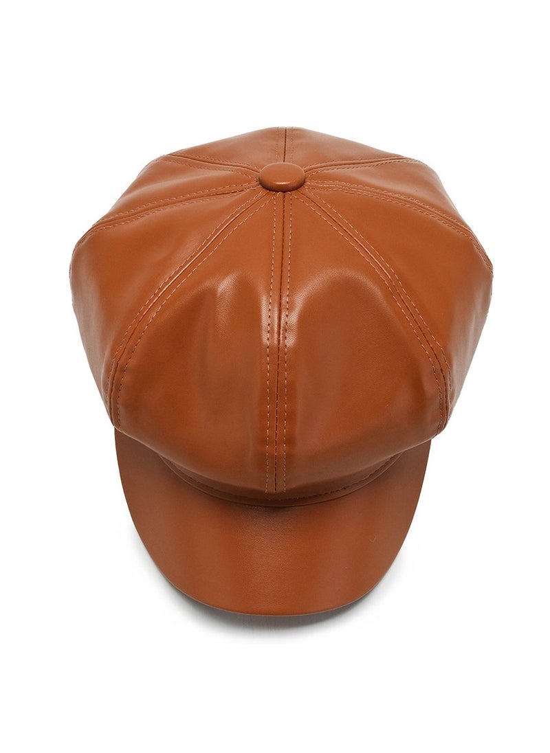 Generic - Womens Vintage PU Leather Newsboy Cap Outdoor Beret Painter Flat Hat - Image 1