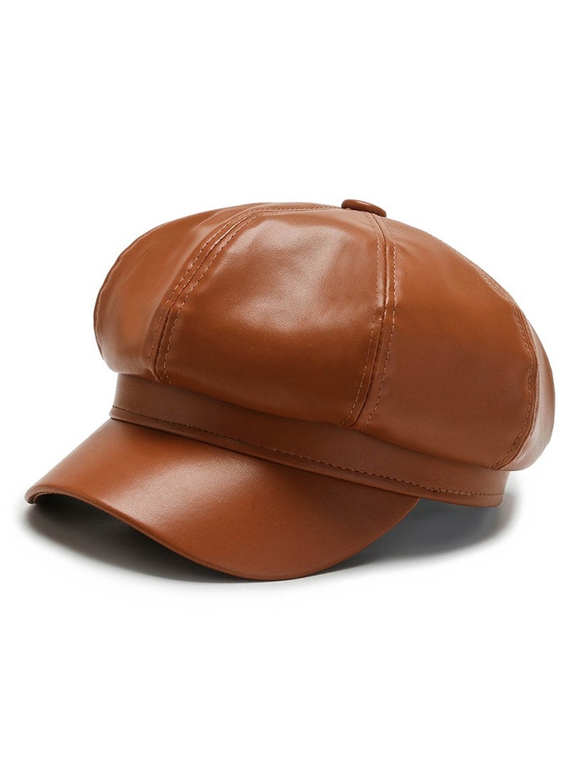 Generic - Womens Vintage PU Leather Newsboy Cap Outdoor Beret Painter Flat Hat - Image 1