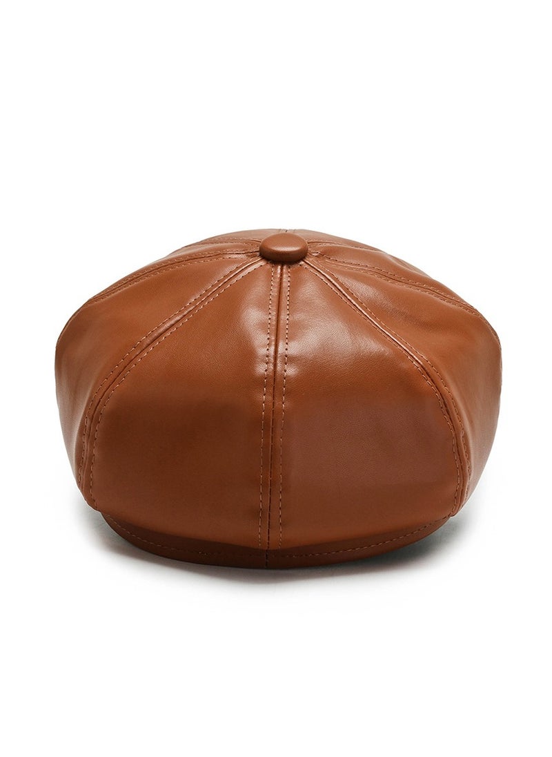 Generic - Womens Vintage PU Leather Newsboy Cap Outdoor Beret Painter Flat Hat - Image 1