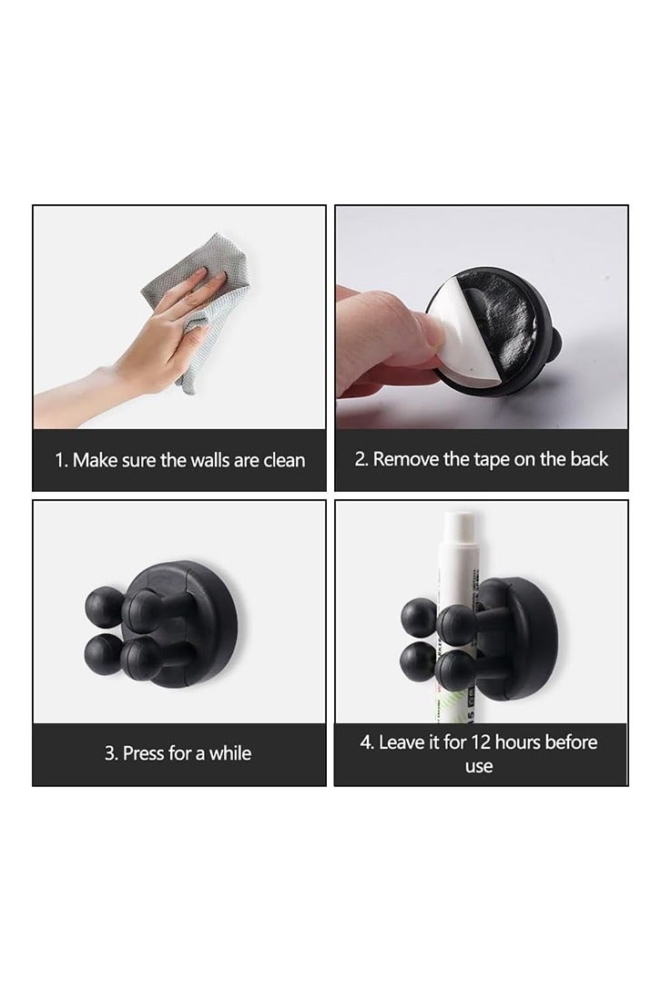 6Pcs Silicone Toothbrush Holders for Bathrooms,Waterproof Self Adhesive Multifunctional Hook for Hanging Towel Key Plug Cable for Bathroom Kitchen Living Room Office Black - Image 4