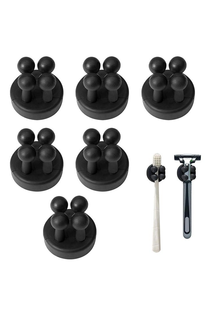 6Pcs Silicone Toothbrush Holders for Bathrooms,Waterproof Self Adhesive Multifunctional Hook for Hanging Towel Key Plug Cable for Bathroom Kitchen Living Room Office Black - Image 1