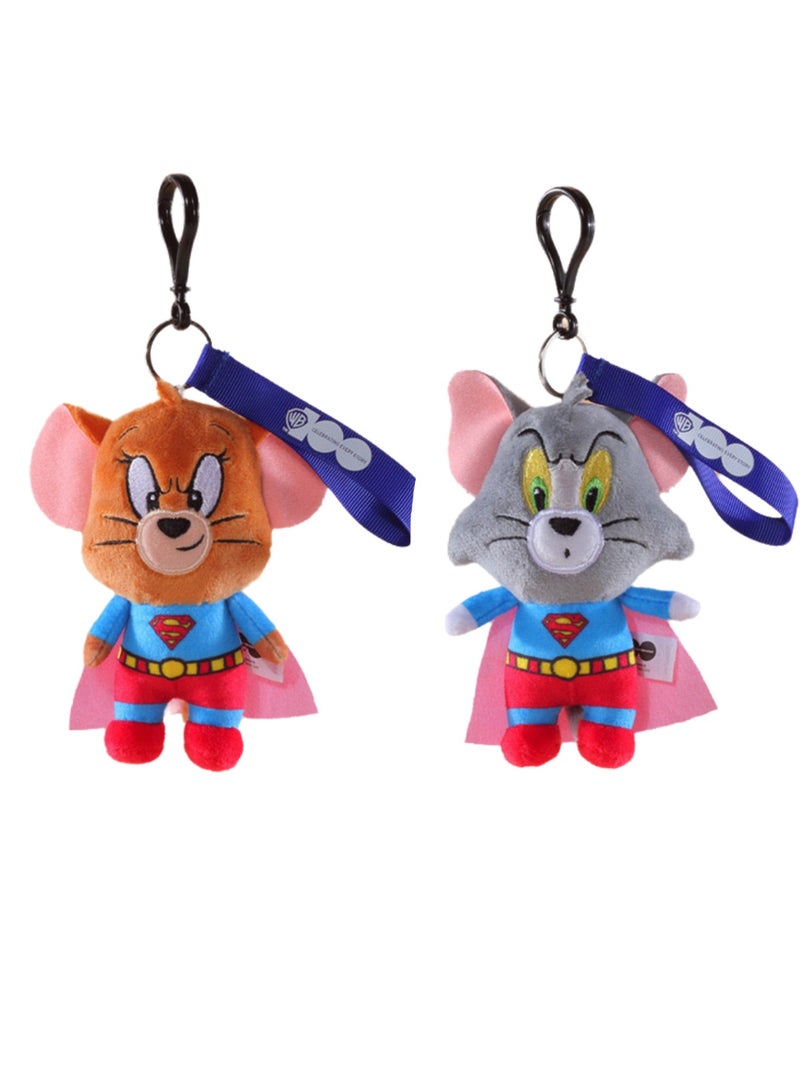 Generic 2-Piece Tom-Cat with Jerry-Mouse Stuffed Plush Toy Backpack Shoulder Bag Accessory Stuffed Animal Keychain Birthday Gift for Girls and Boys（12cm-Superman Style） - Image 1