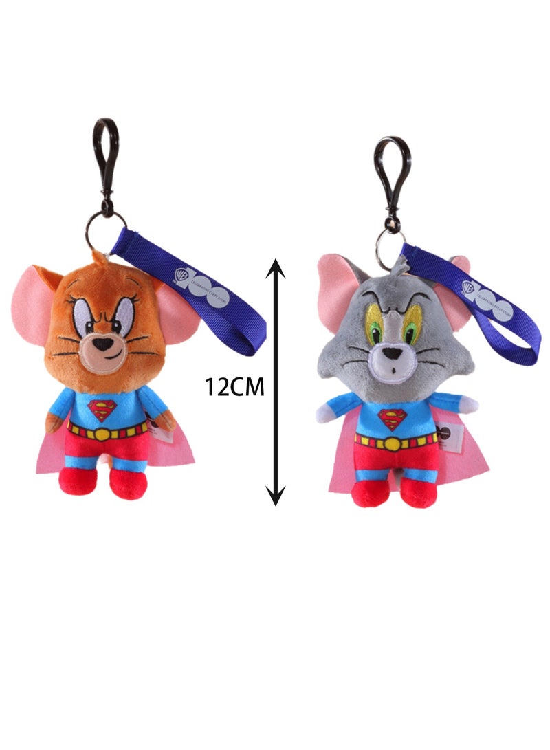 Generic 2-Piece Tom-Cat with Jerry-Mouse Stuffed Plush Toy Backpack Shoulder Bag Accessory Stuffed Animal Keychain Birthday Gift for Girls and Boys（12cm-Superman Style） - Image 2