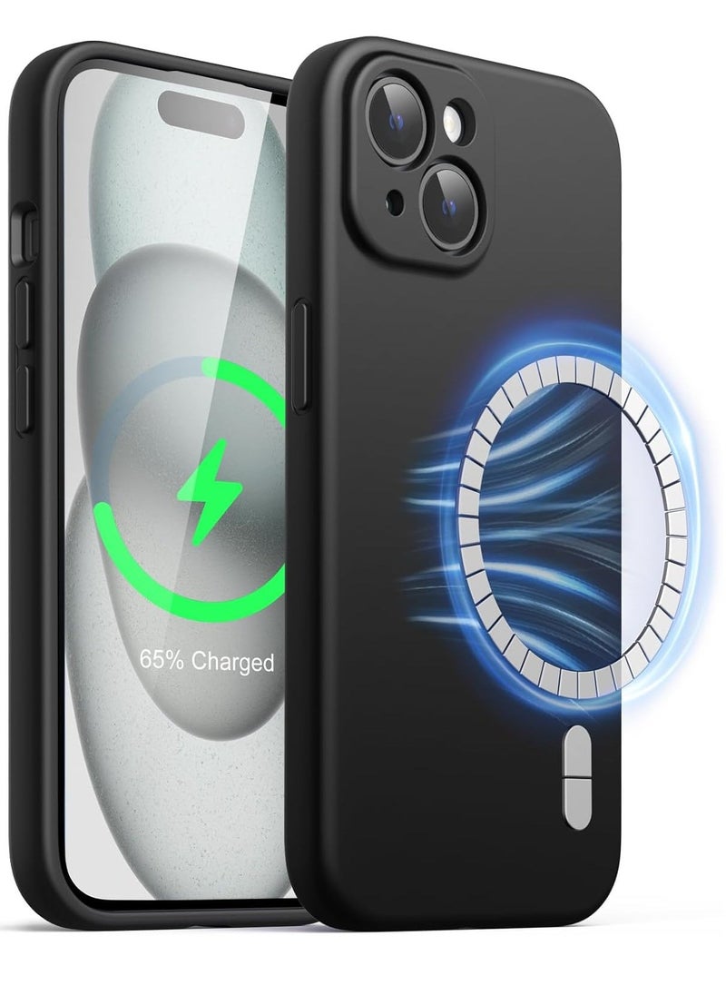 Raxoom ELTRAZONE Magnetic Silicone Case for iPhone 15 6.1-Inch, Compatible with MagSafe, Phone Cover with Camera Lens Full Protection (Black) - Image 1