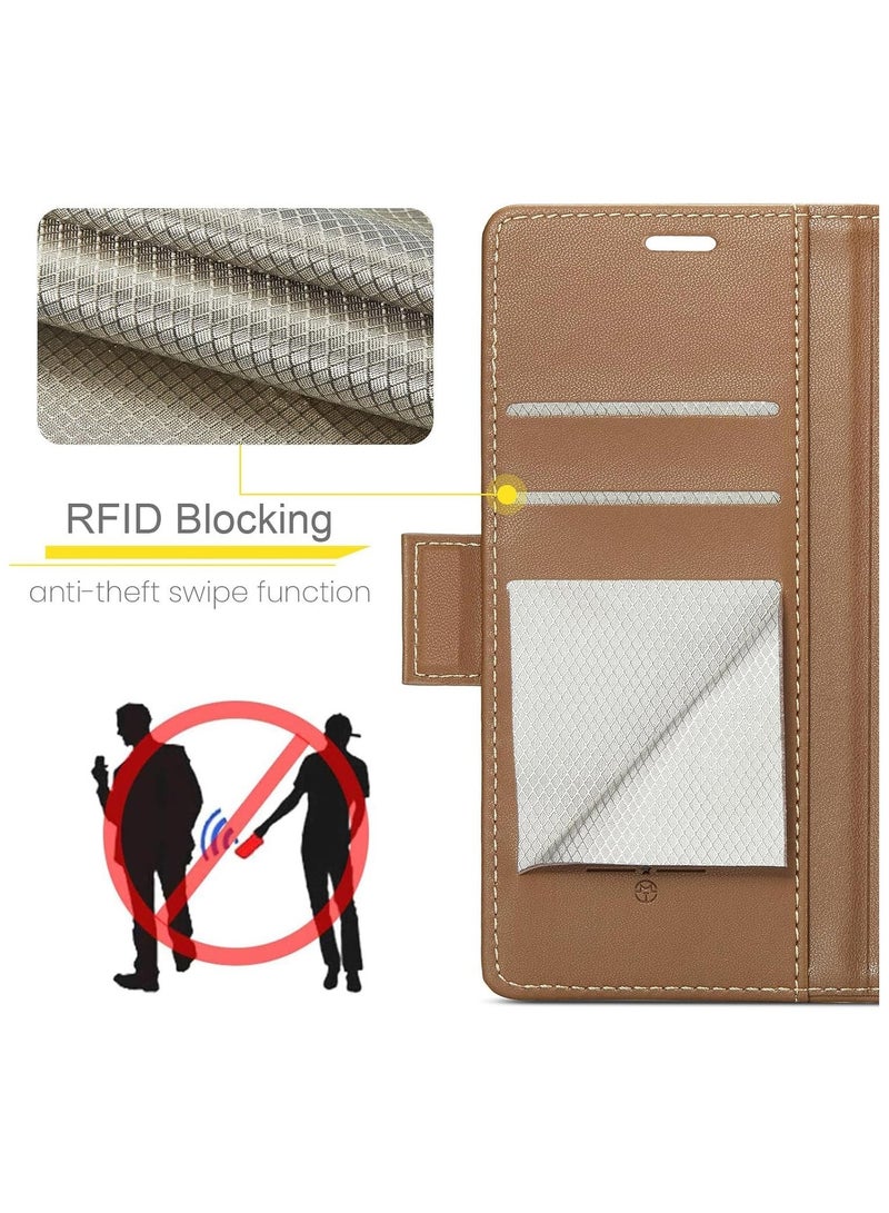 Multifunctional iPhone 17 Pro Max Wallet Case with Card Holder, RFID Blocking, Waterproof PU Leather Flip Cover – Brown - Image 3