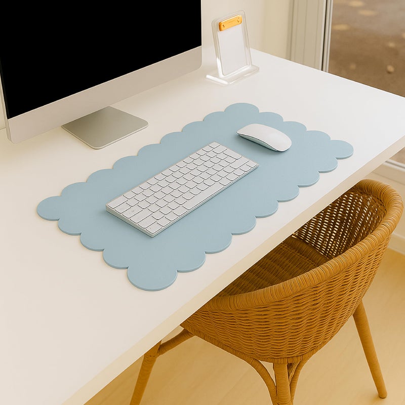 Orelle Scalloped Desk Mat | Vegan Leather Desk Mat for Keyboard and Mouse, Laptop, Makeup Vanity | Computer Desk Pad Mat | Office Desk Cover Mat | Desk Blotter Mat | 30 x 15â€ | Green - Image 3