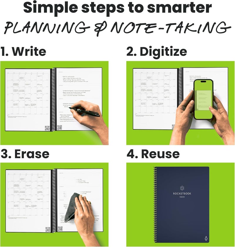 Rocketbook Smart Reusable Notebook, Fusion Letter Size Spiral Notebook & Planner, Midnight Blue, (21.6 cm x 28 cm) - Image 2