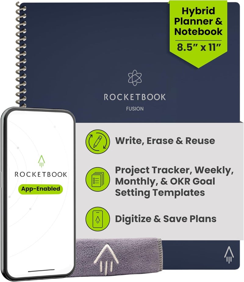 Rocketbook Smart Reusable Notebook, Fusion Letter Size Spiral Notebook & Planner, Midnight Blue, (21.6 cm x 28 cm) - Image 1