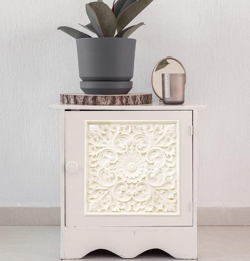 Primst 1PC Square Wood Appliques Onlays Furniture Decal Unpainted Flower Pattern Wood Applique Onlay for Wall Cupboard Mantel Door Bed Cabinet Ceiling Furniture Decoration 11830cm  - Image 3