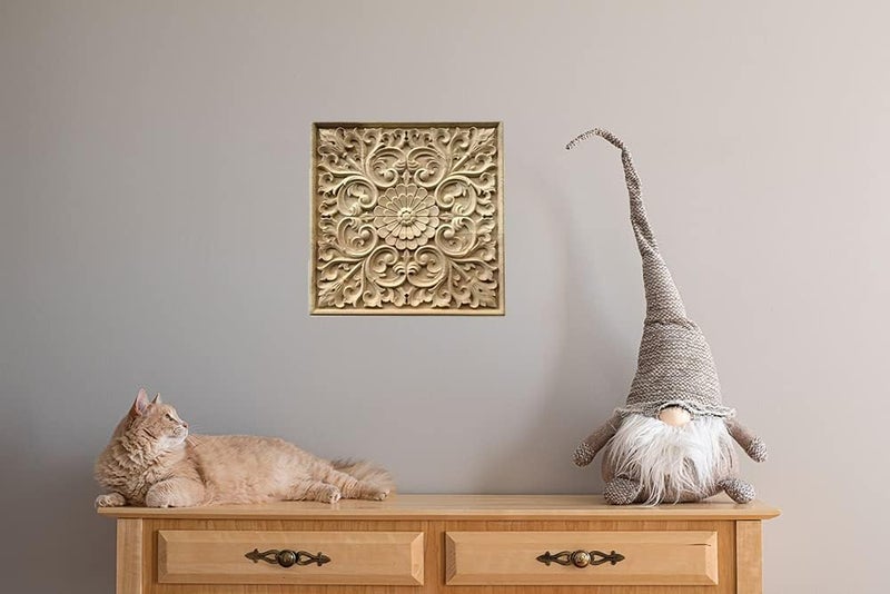 Primst 1PC Square Wood Appliques Onlays Furniture Decal Unpainted Flower Pattern Wood Applique Onlay for Wall Cupboard Mantel Door Bed Cabinet Ceiling Furniture Decoration 11830cm  - Image 4
