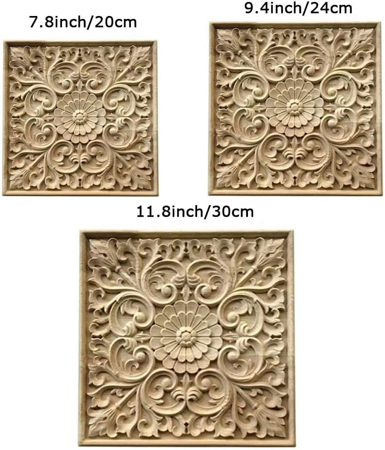 Primst 1PC Square Wood Appliques Onlays Furniture Decal Unpainted Flower Pattern Wood Applique Onlay for Wall Cupboard Mantel Door Bed Cabinet Ceiling Furniture Decoration 11830cm  - Image 2
