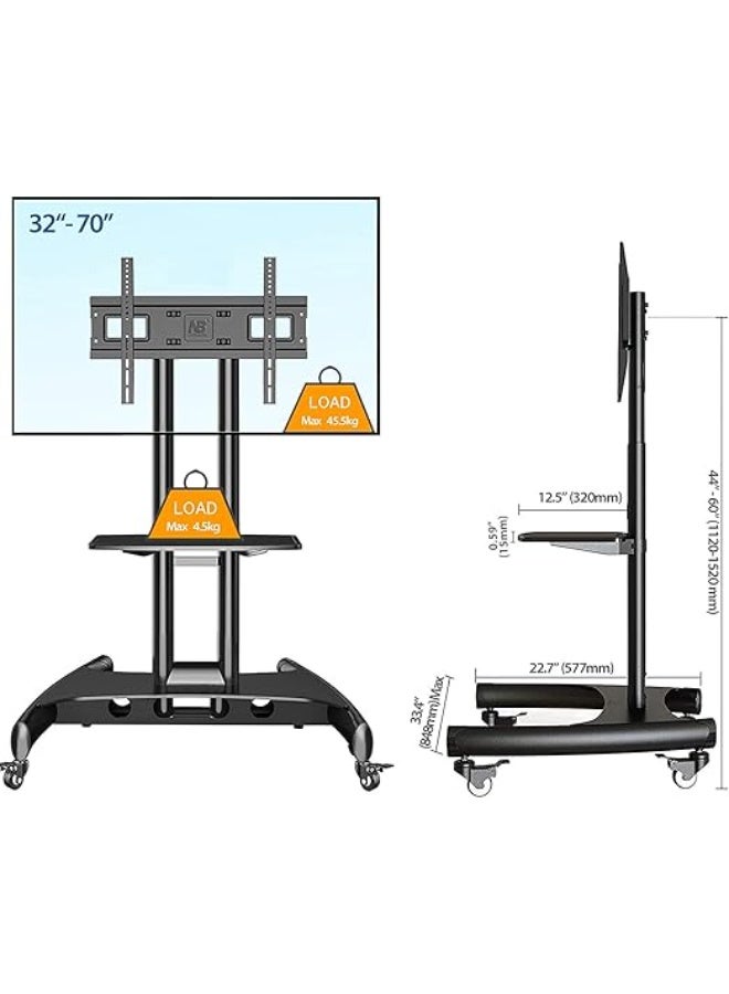 Mobile TV Stand with Wheels for 32–65 Inch Flat Screen LCD, LED, OLED, Plasma – Up to 45.5kg – Model AVA1500-60-1P - Image 2