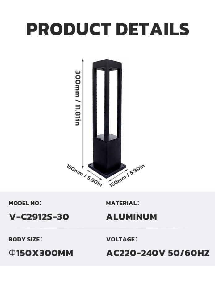في ماكس مصباح LED بطول 30 سم - عمود حديقة عصري من الألومنيوم بقوة 12 واط، مقاوم للماء بمعيار IP65 (تيار متردد 220-240 فولت) - Image 5