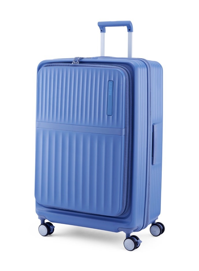 AMERICAN TOURISTER Trento + Suitcase, Check-In Size 76 cm / 28 inch, 4 Spinner Wheels, Hard Top, Polycarbonate, Elemental Blue|Lightweight|2 In 1 Optimov™ Shock Absorbing Wheels|Book Opening|Expandable|TSA Lock|Waterproof Section - 3 Years International Warranty - Image 2