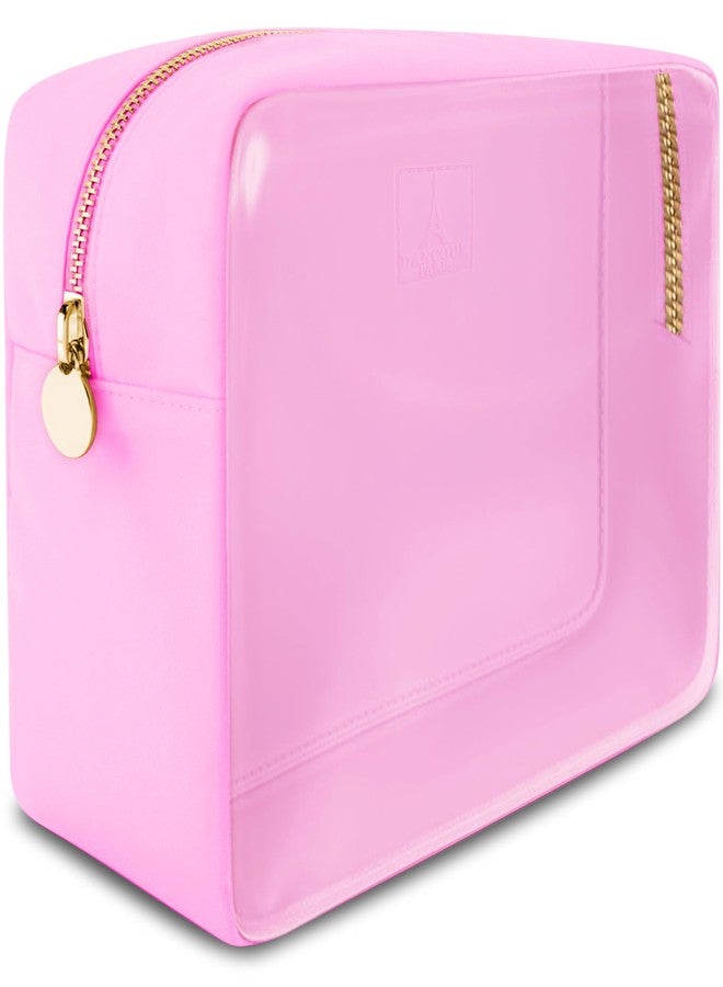DANCOUR Clear Makeup Bag Large Pouch Cosmetic Travel Bag TSA Approved Light Pink Clear Cosmetic Case Organizer - Image 1