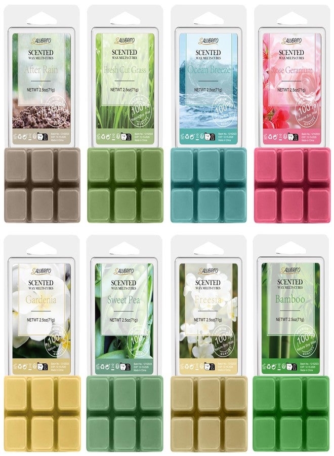 SALUBRITO Spring Scented Wax Melts, Strong Scented Soy Wax Cubes - Rain, Fresh Cut Grass, Ocean Breeze, Sweet Pea, Rose Geranium, Gardenias, Freesia, Bamboo, Variety Gift Set, 8x2.5oz - Image 1