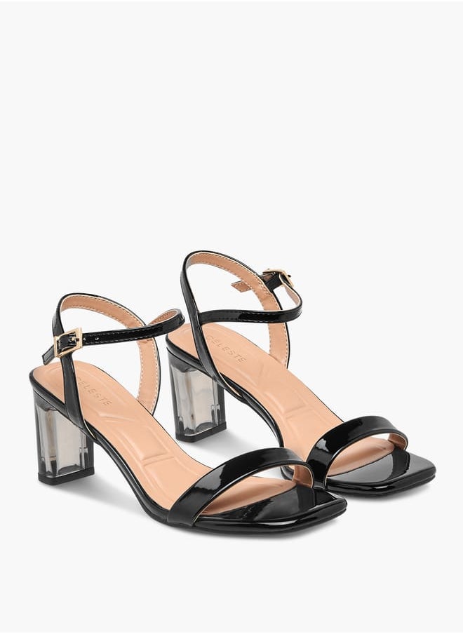 Celeste Women's Solid Sandals with Block Heels and Buckle Closure  - Image 1