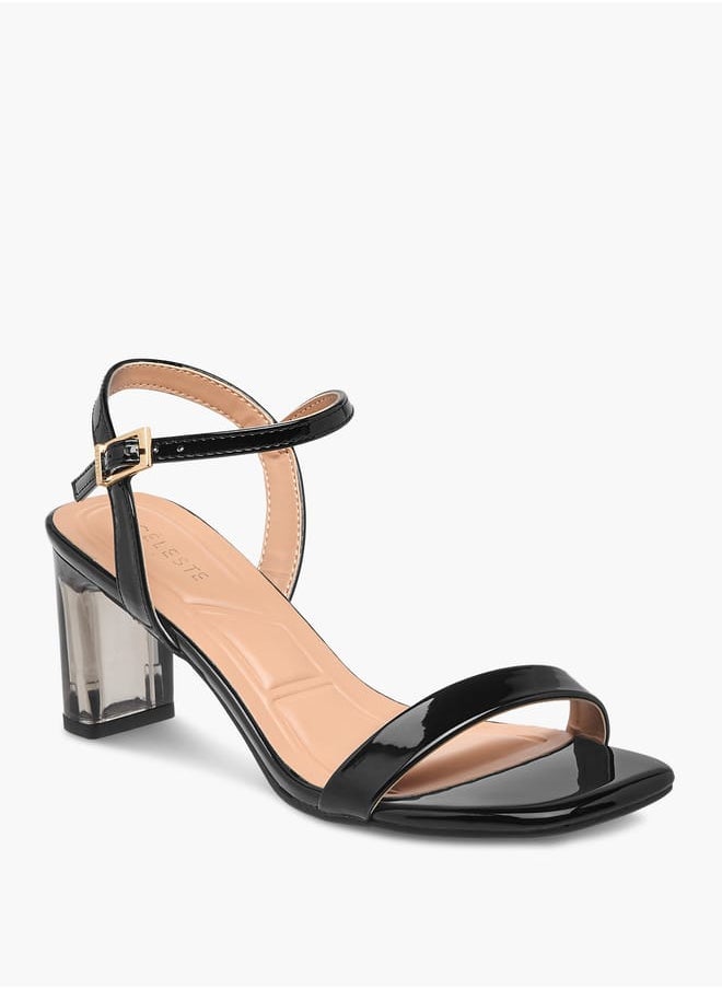 Celeste Women's Solid Sandals with Block Heels and Buckle Closure  - Image 2