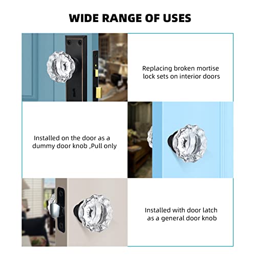 newliplace Glass Door Knobs Replacement Set, Vintage Crystal Door Knobs for Replacing Broken Old Antique Mortise Lock Sets on Interior Door, Matte Black Finish - Image 5
