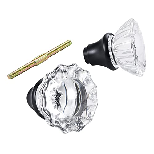 newliplace Glass Door Knobs Replacement Set, Vintage Crystal Door Knobs for Replacing Broken Old Antique Mortise Lock Sets on Interior Door, Matte Black Finish - Image 1