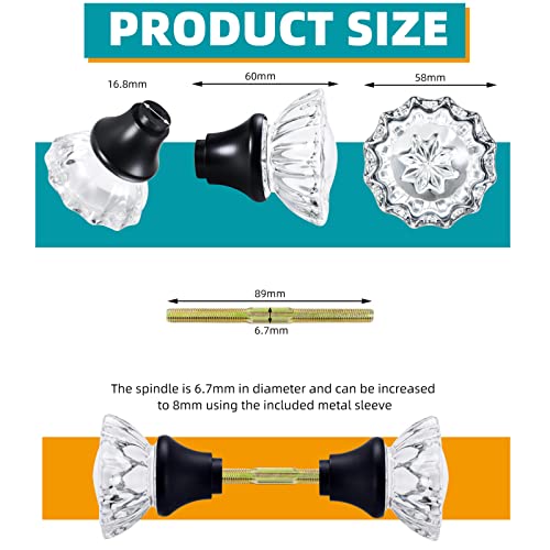 newliplace Glass Door Knobs Replacement Set, Vintage Crystal Door Knobs for Replacing Broken Old Antique Mortise Lock Sets on Interior Door, Matte Black Finish - Image 2