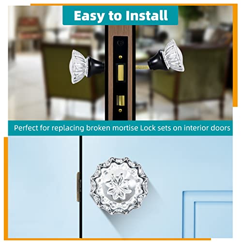 newliplace Glass Door Knobs Replacement Set, Vintage Crystal Door Knobs for Replacing Broken Old Antique Mortise Lock Sets on Interior Door, Matte Black Finish - Image 3