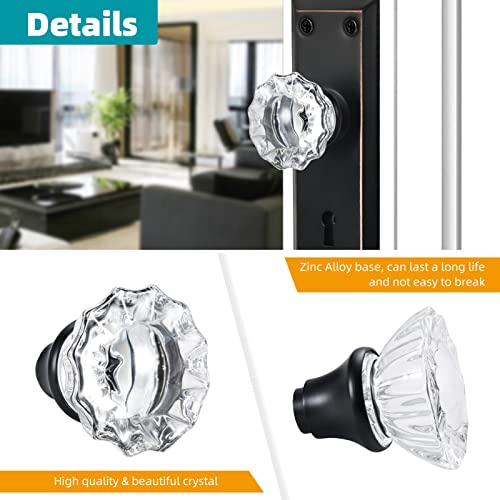 newliplace Glass Door Knobs Replacement Set, Vintage Crystal Door Knobs for Replacing Broken Old Antique Mortise Lock Sets on Interior Door, Matte Black Finish - Image 4