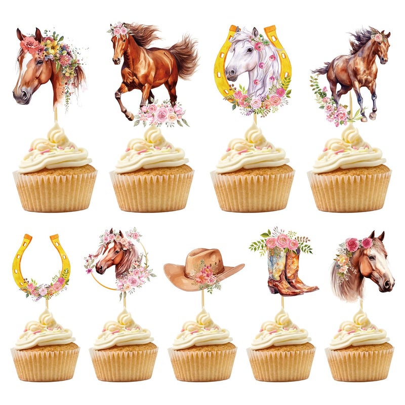 Rngmsi Horse Birthday Party Decorations for Girls 36PCS Horse Cupcake Toppers Decor Supplies Cowgirl Baby Shower Western Farm Party Decor - Image 3