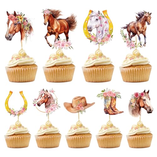 Rngmsi Horse Birthday Party Decorations for Girls 36PCS Horse Cupcake Toppers Decor Supplies Cowgirl Baby Shower Western Farm Party Decor - Image 1