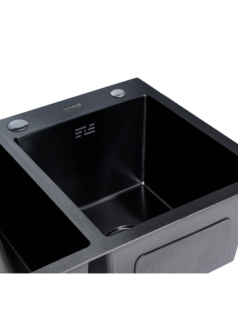 ODONAO Premium Stainless Steel Kitchen Double Sink 78x43x22 cm, Black Finish, Durable Twin Bowl, Modern Design for Home & Apartment Kitchens - Image 2