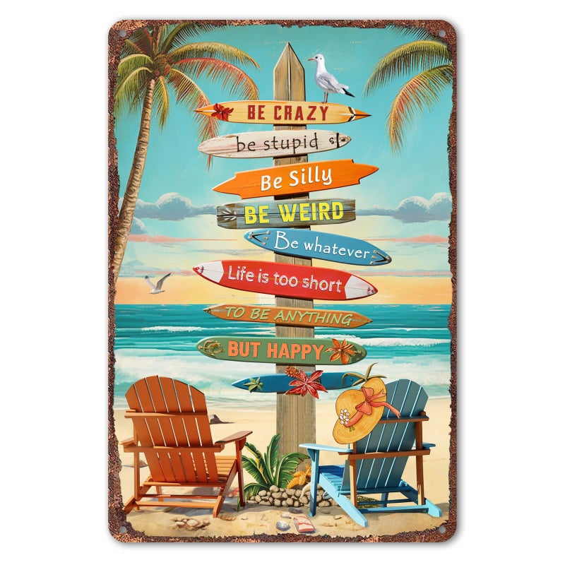 CrazySign Tropical Beach Sign Wall Decor - Colorful Surfboard Art for Home, Office, House, Perfect Beach Wall Art and Surf Decor, 12" * 8" (280) - Image 1