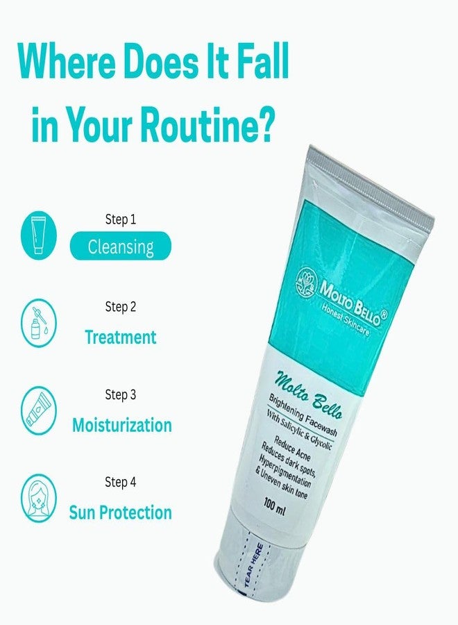 Molto Bello Brightening Facewash with Salicylic & Glycolic I Face Wash For Oily & Acne Prone Skin | Cleanser for Women & Men | 100 ml - Image 3