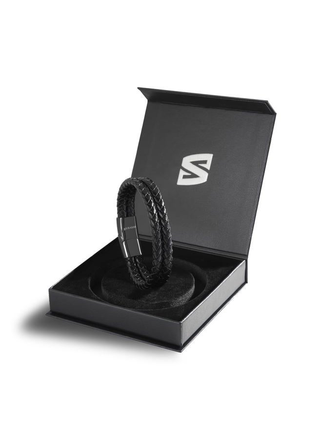 SERASAR 20cm Black Bracelet Men Gift Box Genuine Leather Cowhide Braided Adjust Able Magnetic Clasp Multi Layer Wrap Jewellery Rope Man Mans Male Boy Boys Mens Bracelets Band Jewelry Magnet Accessories - Image 2