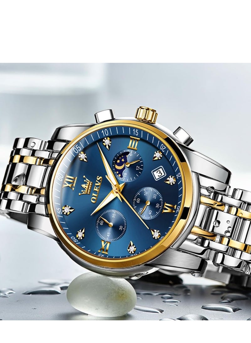 OLEVS Diamond Watches for Men,Business Dress Watch Waterproof Luminous,Male Golden Big Dial Luxury Casual Quartz Analog Watches with Day Date Calendar and Stainless Steel Band - Image 5